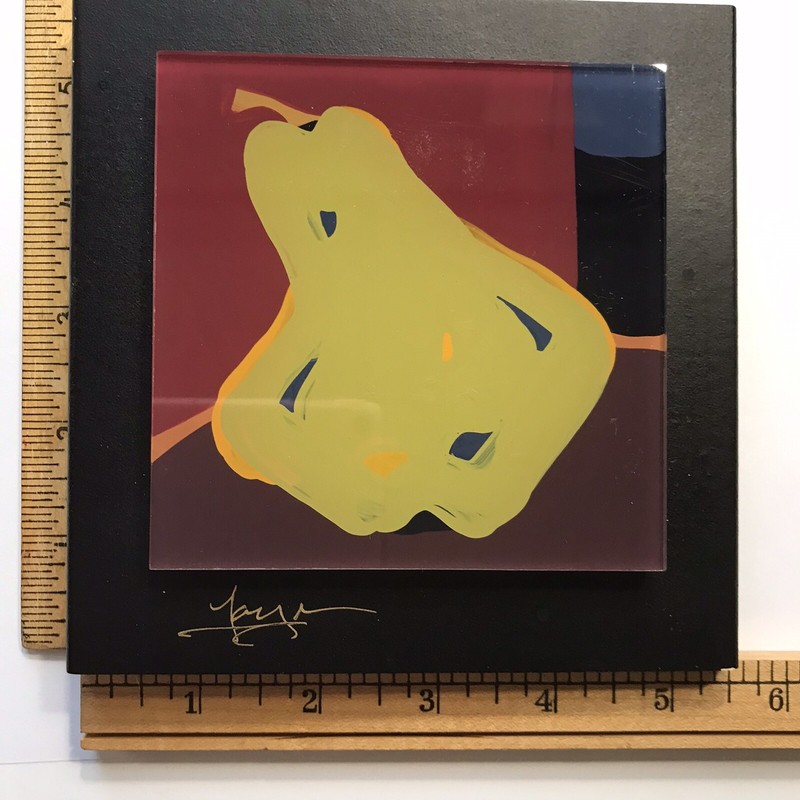 Daniel Lager PEAR ON TABLE Abstract Painting Reverse Acrylic Color Block-SIGNED gallery