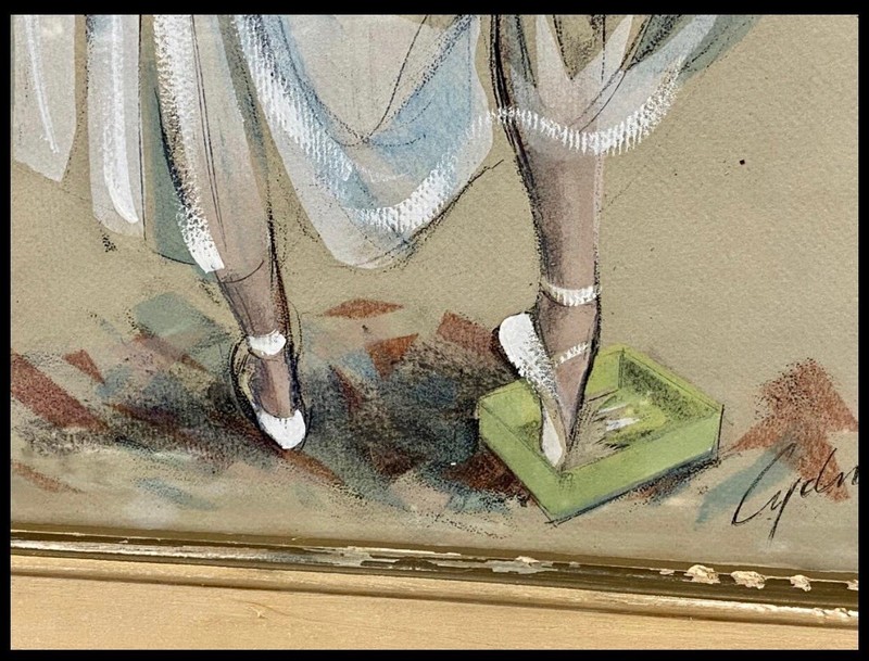 CYDNEY GROSSMAN ORIGINAL * BALLET DANCER* MID-CENTURY PASTEL IN DISTRESSED FRAME gallery