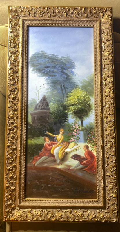 K Rhodes «Figures In A Garden Scene» – Oil Painting – Signed And Framed