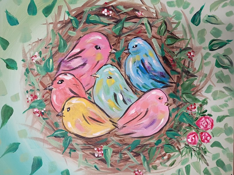 Baby Bird Nest 11x14 Canvas Original Art Expressionism Abstract Cute Birds Nest gallery