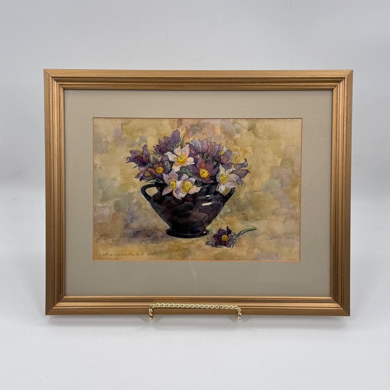 Original Watercolor by Elena V. Melnikova 2001 Russian Floral Still Life