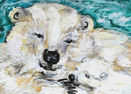 ORIGINAL ACEO Painting POLAR BEAR Winter Cub Animal White Arctic Snow ATC ART