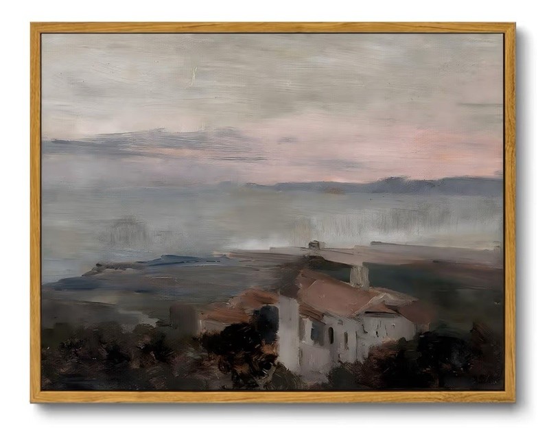 8×10 Vintage French Country Landscape Framed Wall Art, Canvas Oil Painting Print