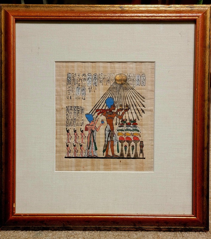 Art Hand-painted papyrus depicts Pharaoh Akhenaten & his family making offers