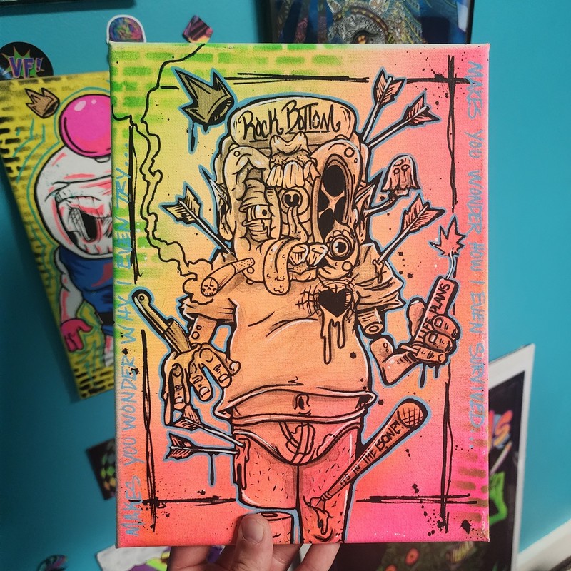 Jay Sween Origional Canvas 9 x 12 Black Light Reactive " ROCK BOTTOM " gallery