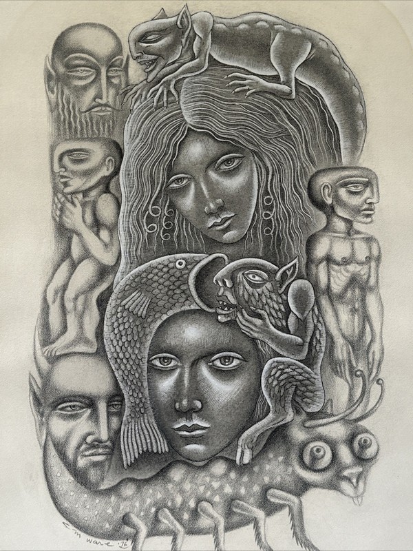Mid Century Drawing Painting Masterpiece Surrealist Charles Ware Masterful Rare