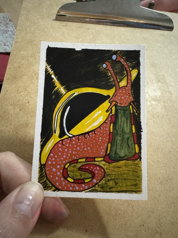 ACEO Original Actually Handmade Acrylic Cute Snail Planet Trading Art Card gallery