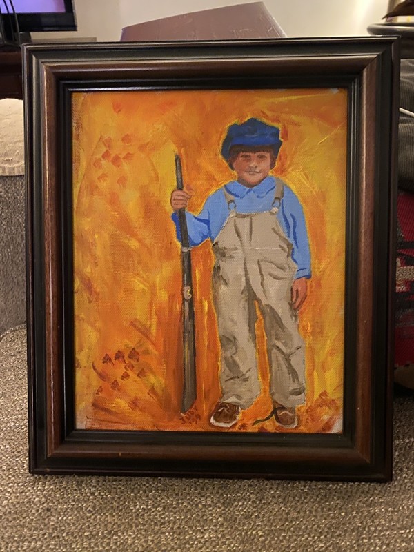 VTG Painting of Boy & Gun Signed 1999
