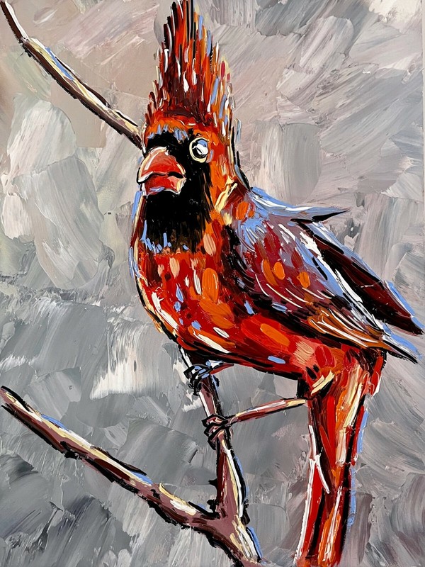 Cardinal Oil Painting Original Bird Artwork Red Art 8×6 inches Afford Wall Art