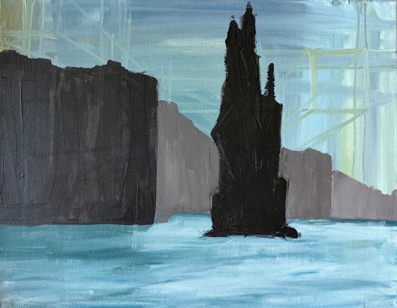 Contemporary Abstract Landscape Acrylic Painting Modern Art Water Rocks Seascape