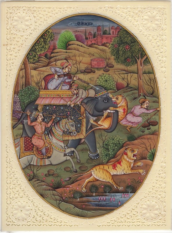 Mughal Empire Miniature Painting Handmade Imperial Royal Moghul Hunt Indian Art