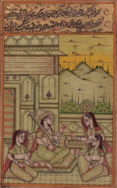 Mughal Miniature Art Handmade Moghul Harem Islamic Script Paper Decor Painting