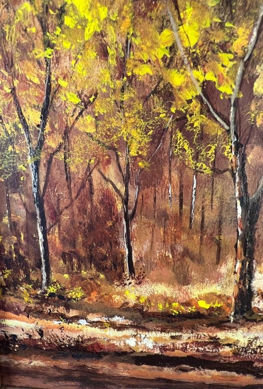 Vintage Original Forest Fall Trees Oil Painting American Art Landscape by Sophie gallery