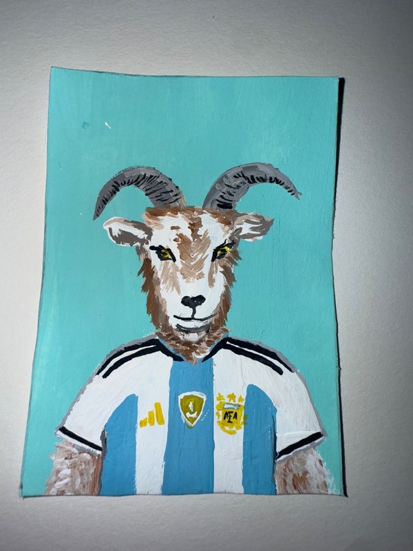 aceo original painting acrylic by Jen Argentina World Cup goat