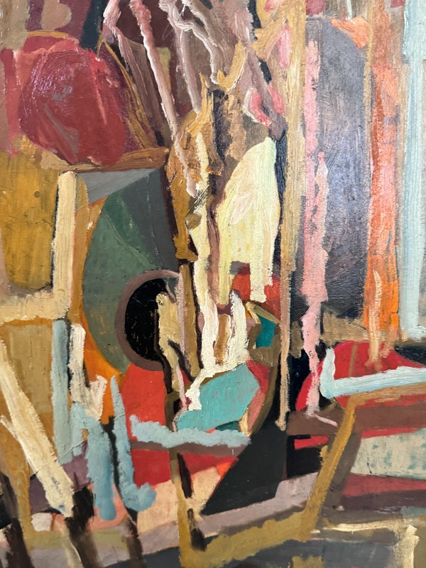 Mid-Century Cubist Oil Painting by Russian French Artist Nicholas Makeev (Malar) gallery