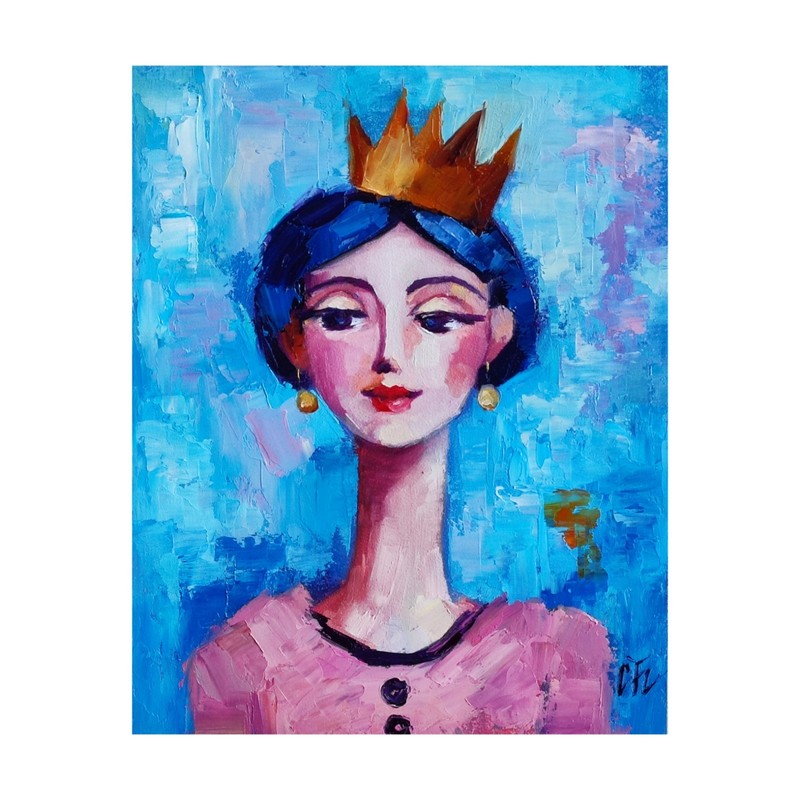 original oil painting Crowned Princess Woman Girl Abstract Female 8*10 in