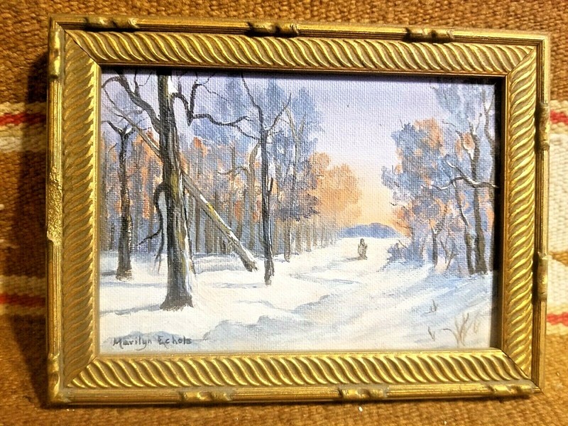 NICE O/B NM PAINTING SOLITARY STROLL IN WINTER MARILYN ECHOLS ALBUQUERQUE ARTIST