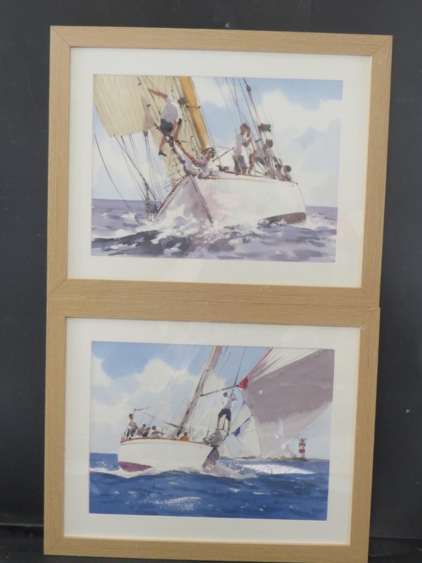 Pair of Yacht Watercolours Yacht Sailing Racing 8m Class by Ken Hayes