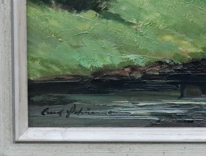 Cityscape With Cathedral River Landscape Oil On Canvas Signed Framed gallery