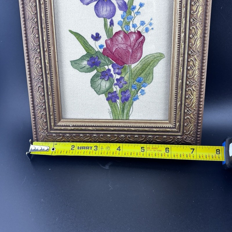 Vtg Gold Framed Original Signed Floral Painting Iris Tulip Violet 7x9 gallery