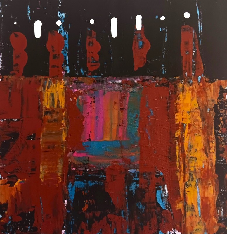 abstract paintings on canvas original black ochre pink blue brown «The Shamans»