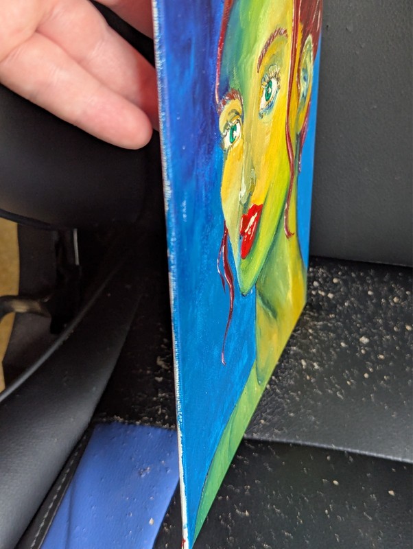 Green girl portrait oil painting blue and green and red gallery