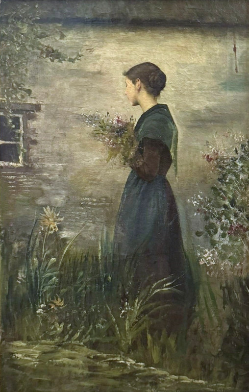 Antique 19th Century Flower Girl Painting | Museum Quality Oil on Canvas gallery