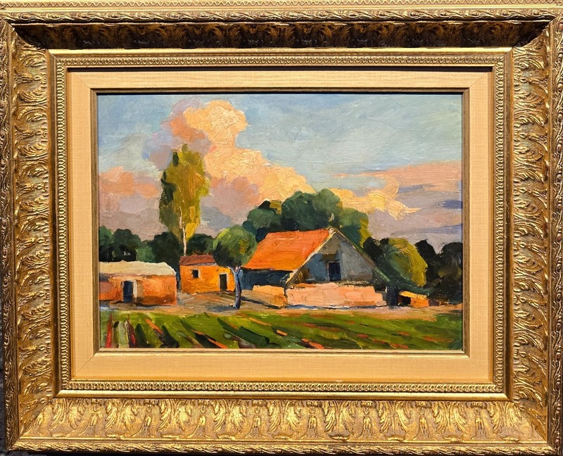 Minas Avetisyan- Red Roof top Farm House in an Armenian Landscape-Oil painting