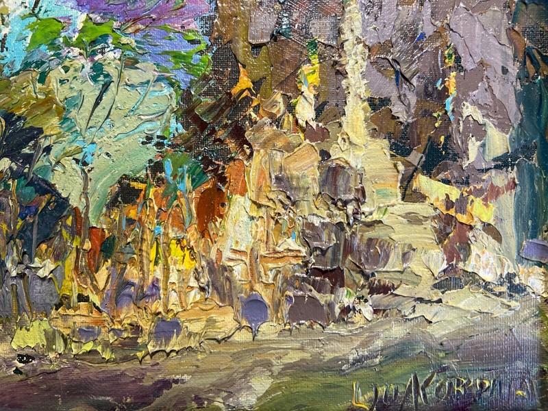 Abstract Oil painting Night Lviv Bernardine Monastery Ukrainian painter Canvas gallery