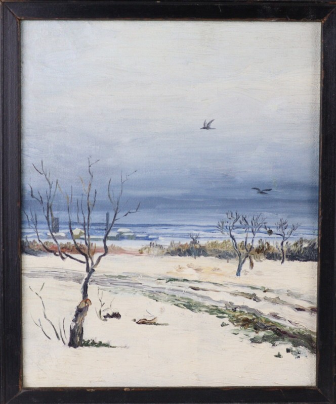 One Early 20th C. American landscape oil on canvas painting 10″x8″ sign Lucille