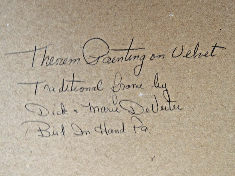 Dick & Marie DeVerter Theorem Painting on Velvet "Birds on Branch" Signed, Frame gallery
