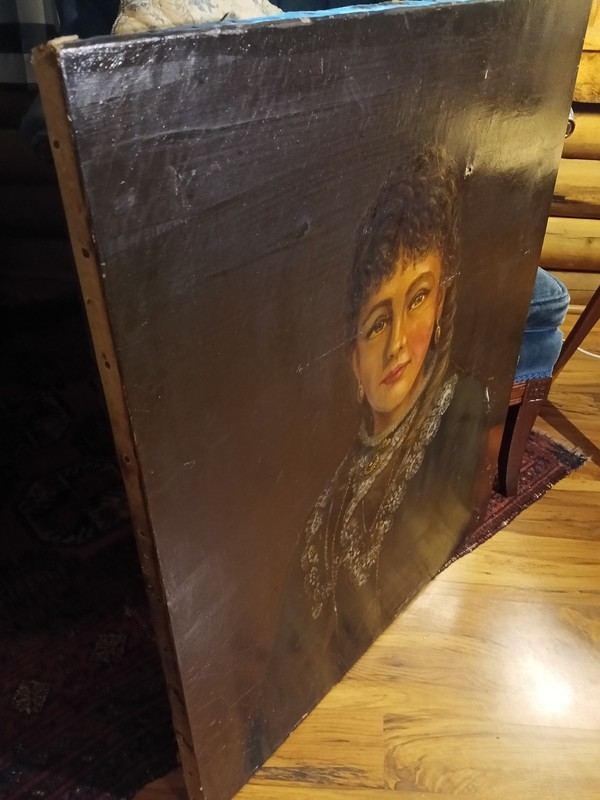 Antique 18th to 19th Century Oil Painting Portrait of a Beautiful Lady 30" tall gallery