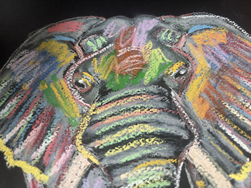 The Painted Giant - Original Oil Pastel Abstract Elephant 9x12 gallery