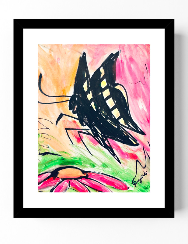 Guajardo Art: Black Swallowtail Butterfly 14X11 Original Paper Signed Whimsical