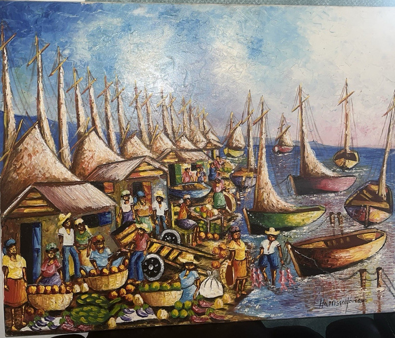 harrison leveque Impressionist Oil Painting Market Boats People Seascape