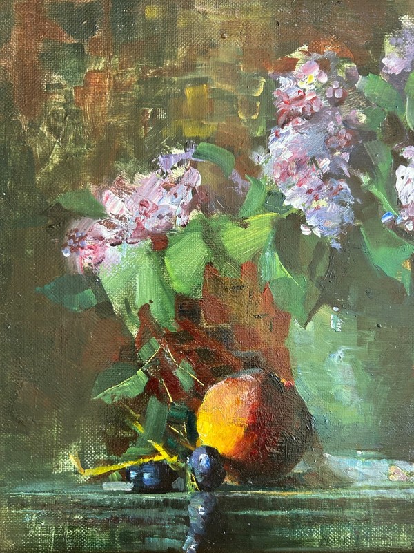 Ronald Goldfinger - original signed framed oil on canvas "Lilacs in Bloom" 2014 gallery