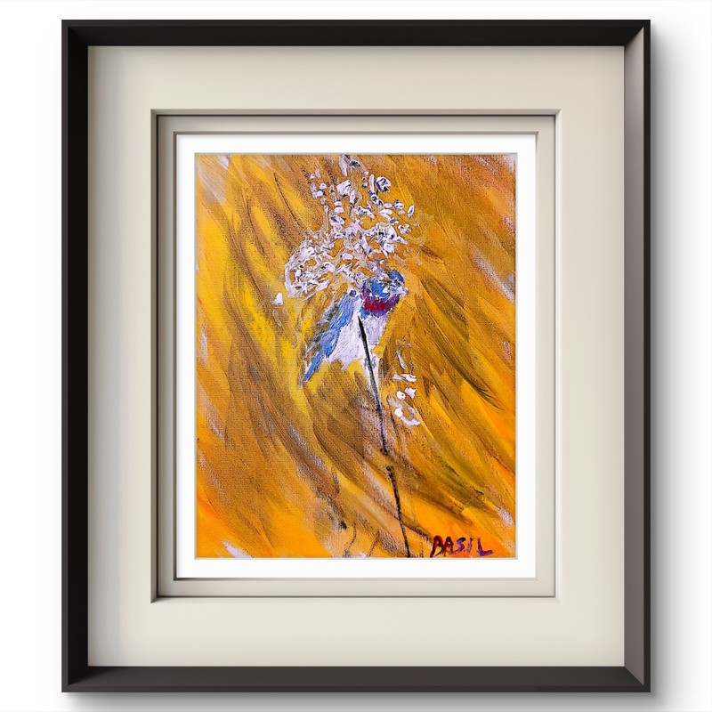 Finch In A Hayfield Abstract Expressionist Original Painting Canvas 11x14