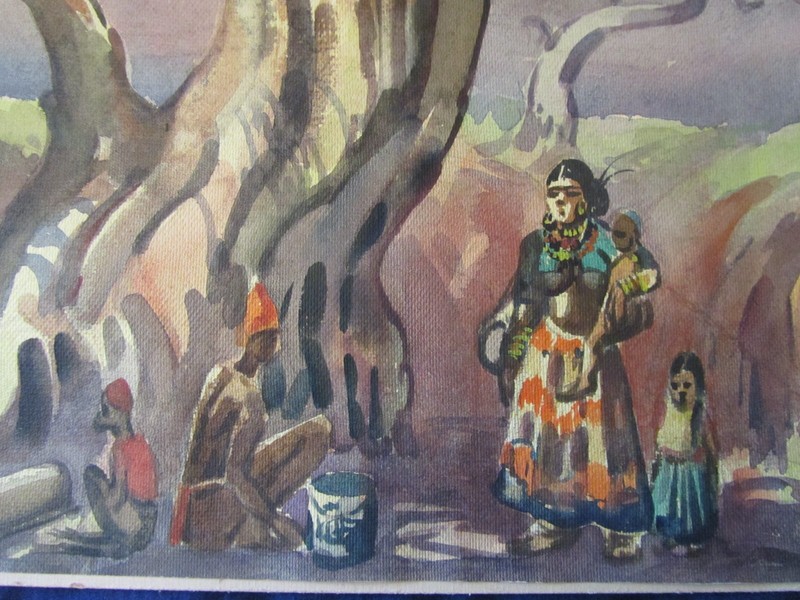 Vintage PB Surendranath Mid Century India Watercolor Painting 15" x 19.25" P. B. gallery