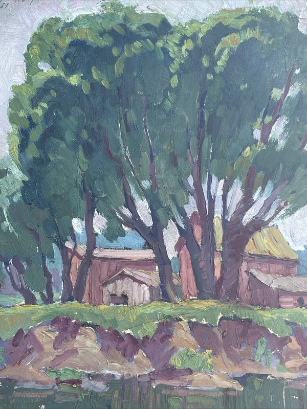 ANTIQUE PAINTING LANDSCAPE LISTED AMERICAN IMPRESSIONIST Kelly 1920’s Signed gallery