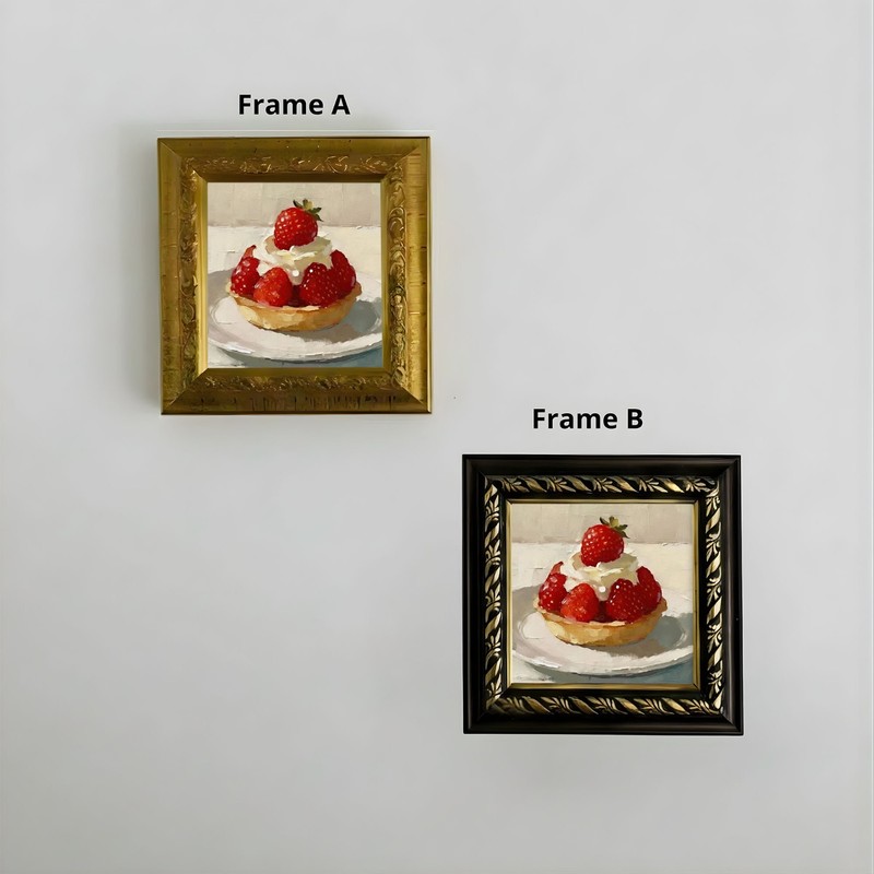 Mini Strawberry Tart Oil Painting, Still Life Dessert Wall Art, Fruit Wall Decor gallery