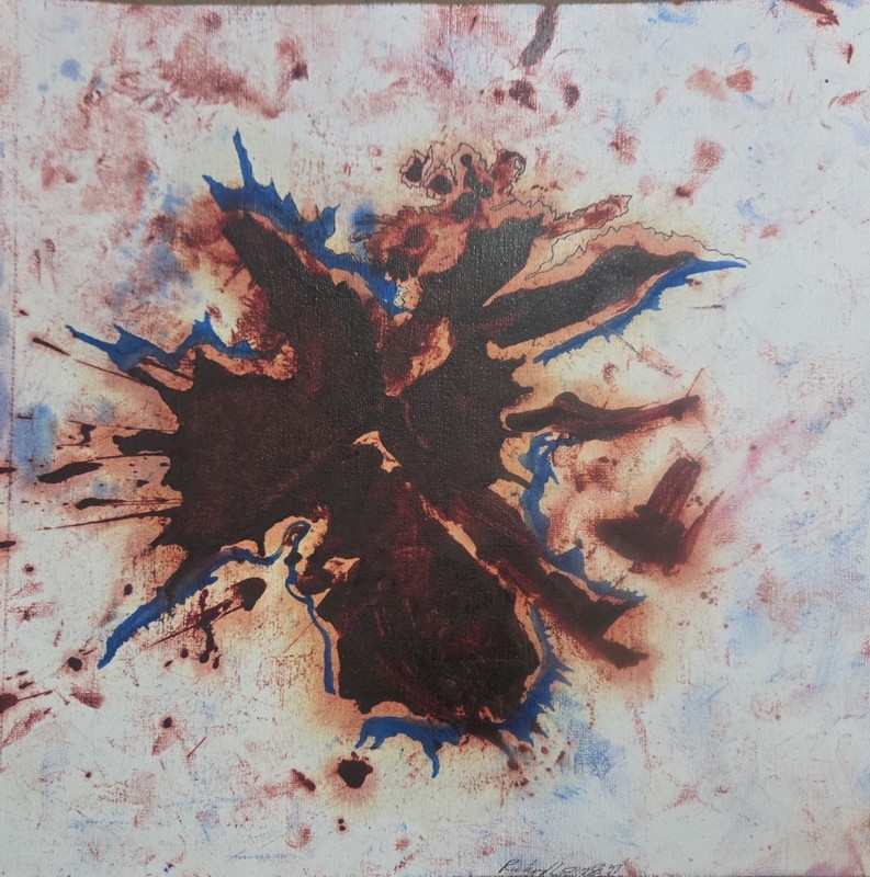 Richard L. Baccarie «Anarchy of Pink» Abstract Ink Painting 12×12 Signed 1997