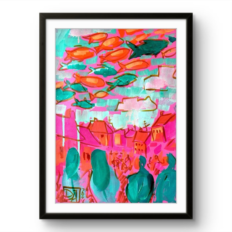 DANVERRS Fish Fly Original A4 Colorful abstract Expressionist