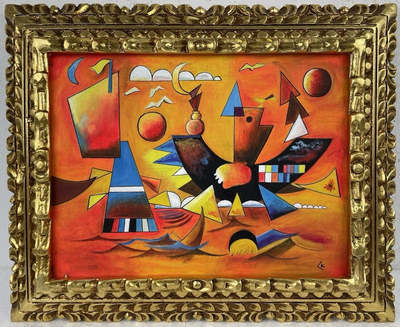 Wassily Kandinsky Oil On Canvas (Handmade) signed and stamped Framed