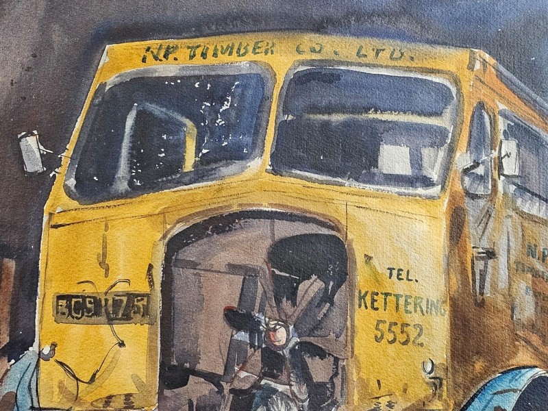 Ralph Hartley Watercolour c1970s A Workshop at the N P Timber Mills Kettering gallery