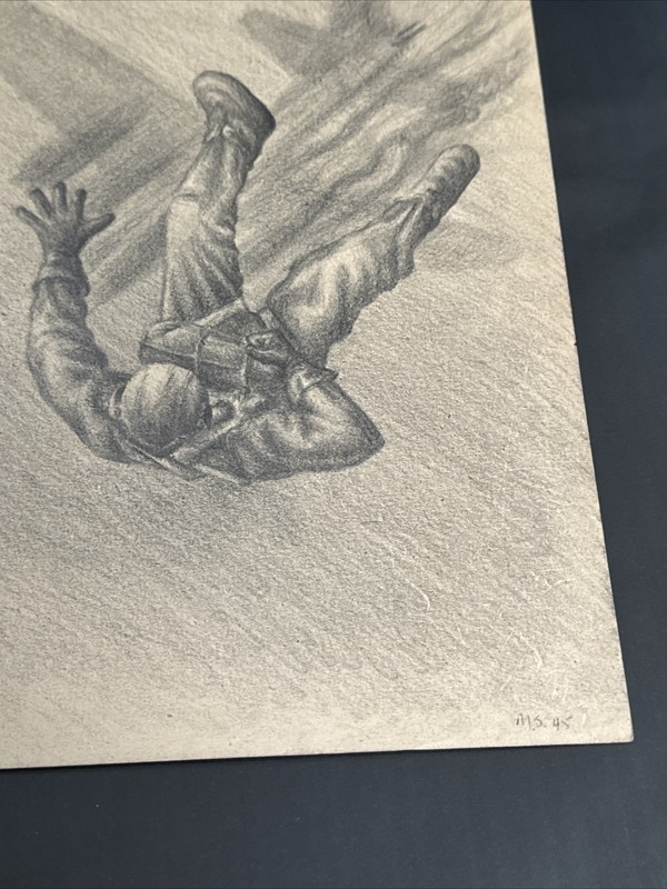MAURICE SILBER DRAWING WW2 HERO REGIONALIST WAR SCENE PILOT MASTERFUL ANTIQUE gallery