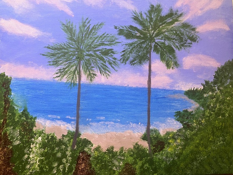 11×14 Romantic Beach In Costa Rica Acrylic Paint Canvas Panel «Tropical Series»