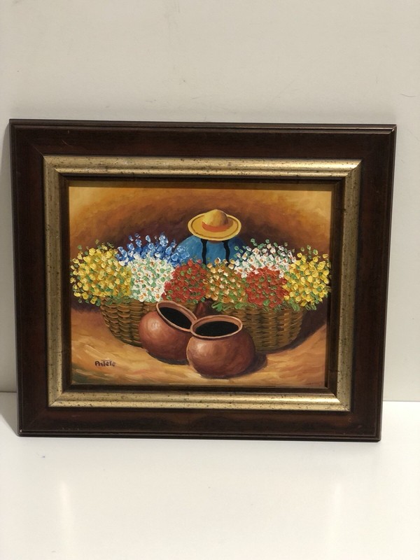 Beautiful Peruvian Folk Art Painting Signed by Estete