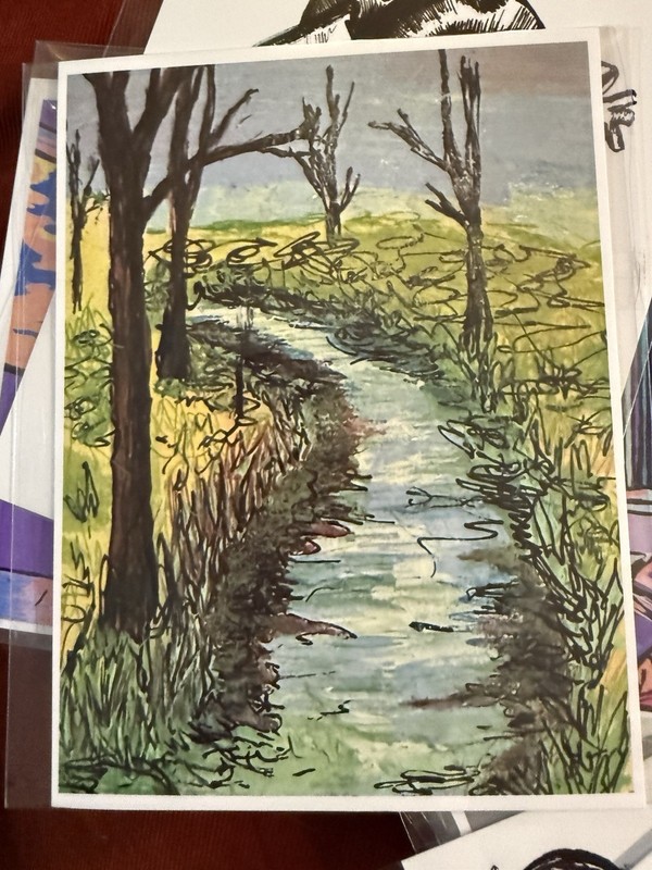 5×7 PRINT Original Artwork Creek Forest Landscape
