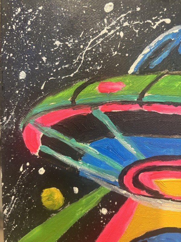 Cosmic Wonder- Pop Art Alien UFO – Original Acrylic Painting on 11 x14 gallery