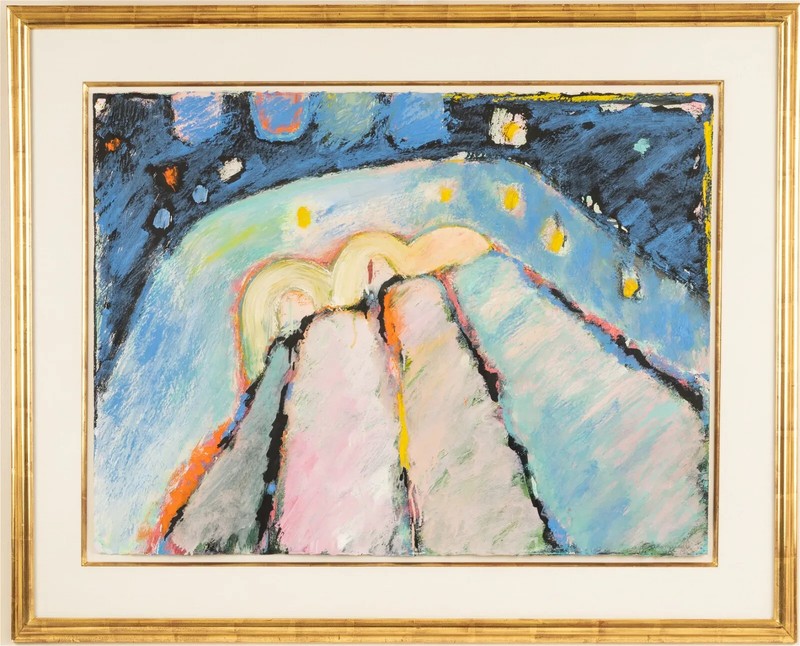 Kiki Sammarcelli Large Oil Pastel On Paper Abstract Signed Jerry Solomon Frame